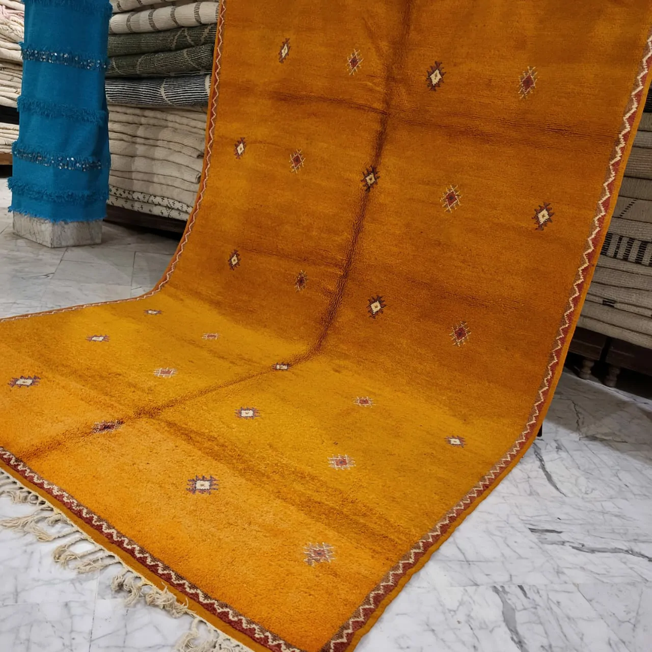 Yellow Shag Beni Ourain Moroccan Rug 7'x11' - Image 11