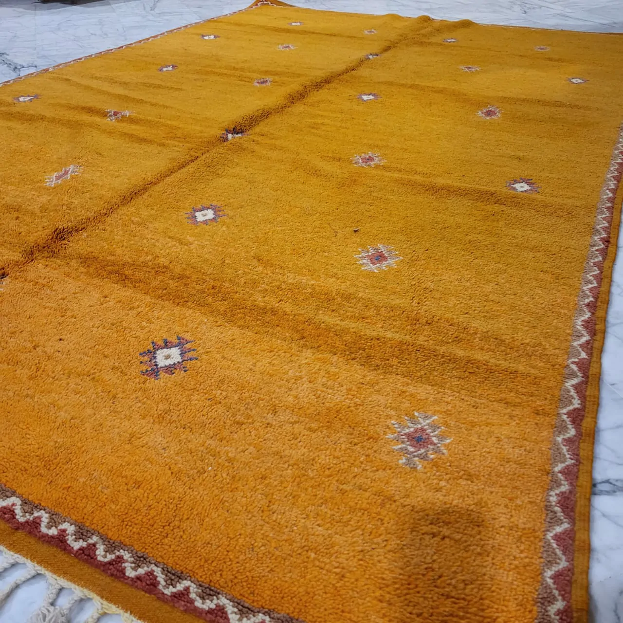 Yellow Shag Beni Ourain Moroccan Rug 7'x11' - Image 3