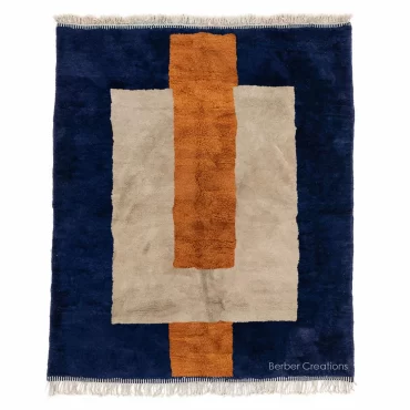 Moroccan Beni Wool Rug Blue Beige and Orange