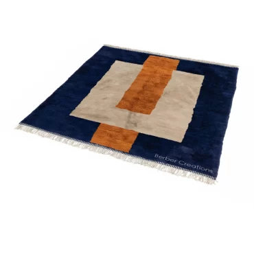 Moroccan Beni Wool Rug Blue Beige and Orange