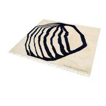 Abstract Moroccan Beni Wool Rug White/Dark Blue