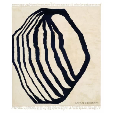 Abstract Moroccan Beni Wool Rug White/Dark Blue