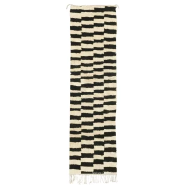 Moroccan Runner Wool Rug Black and White