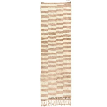 Moroccan Runner Wool Rug Beige and White