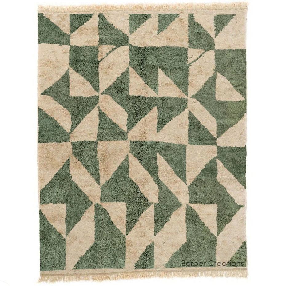 moroccan beni wool rug beige and green (1)