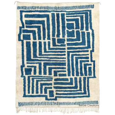 Moroccan Beni Wool Rug Blue and White
