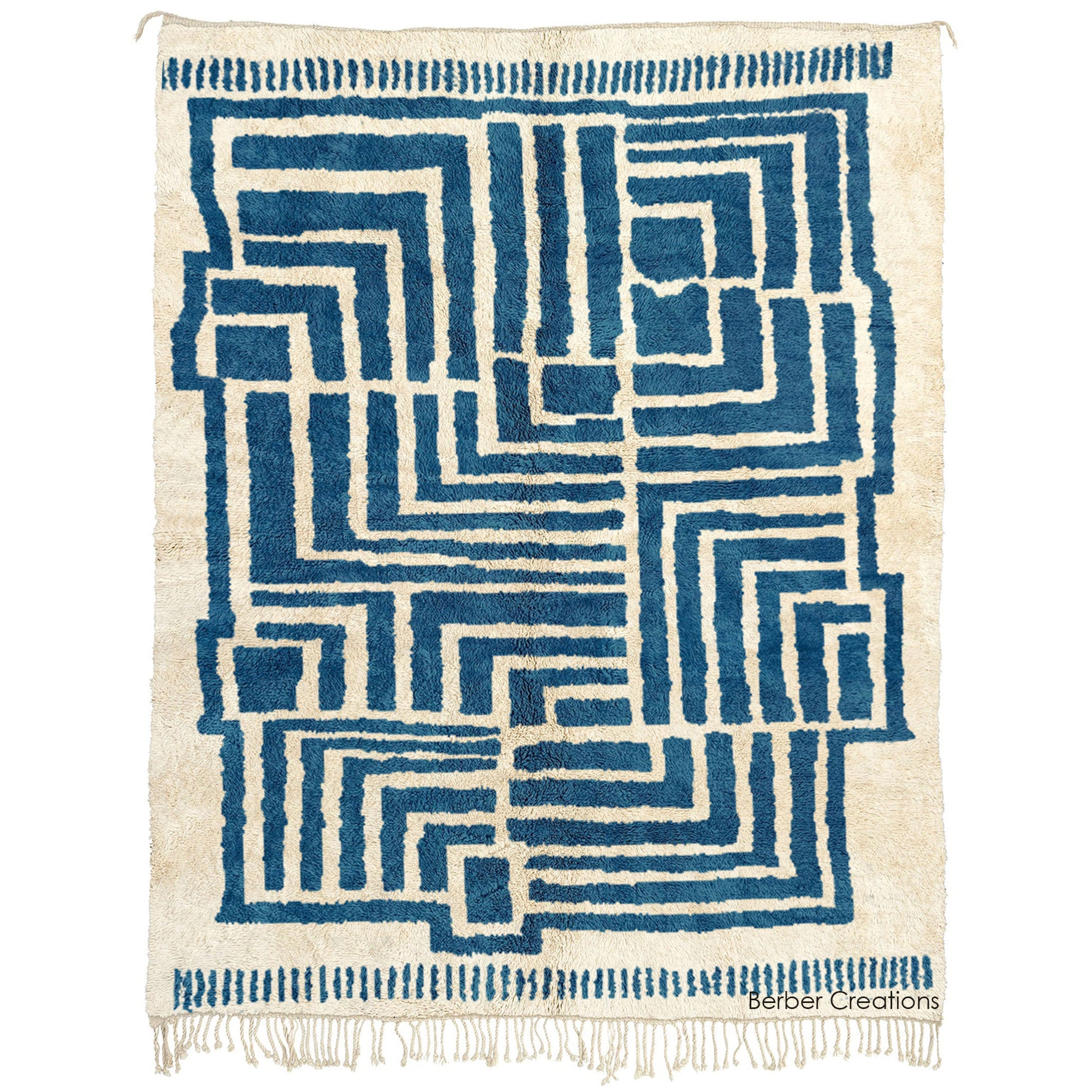 moroccan beni wool rug blue and white
