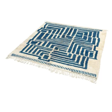 Moroccan Beni Wool Rug Blue and White