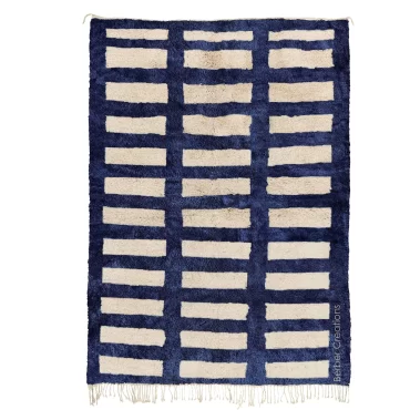 Moroccan Beni Wool Rug Grid Pattern Navy Blue