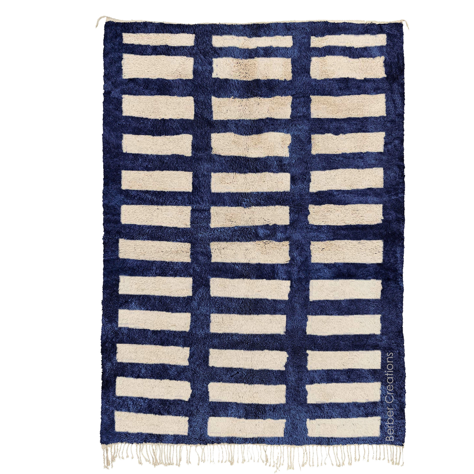 moroccan beni wool rug grid pattern navy blue
