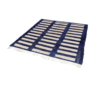 Moroccan Beni Wool Rug Grid Pattern Navy Blue