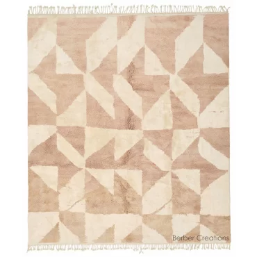 Handmade Moroccan Geometric Beni Wool Rug Beige and White