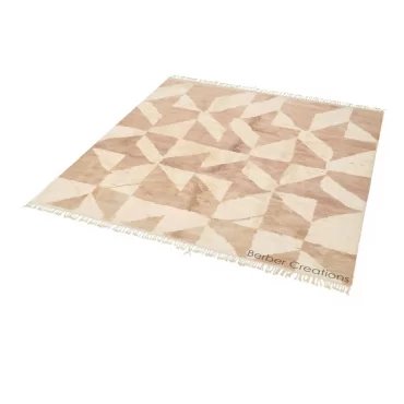 Handmade Moroccan Geometric Beni Wool Rug Beige and White