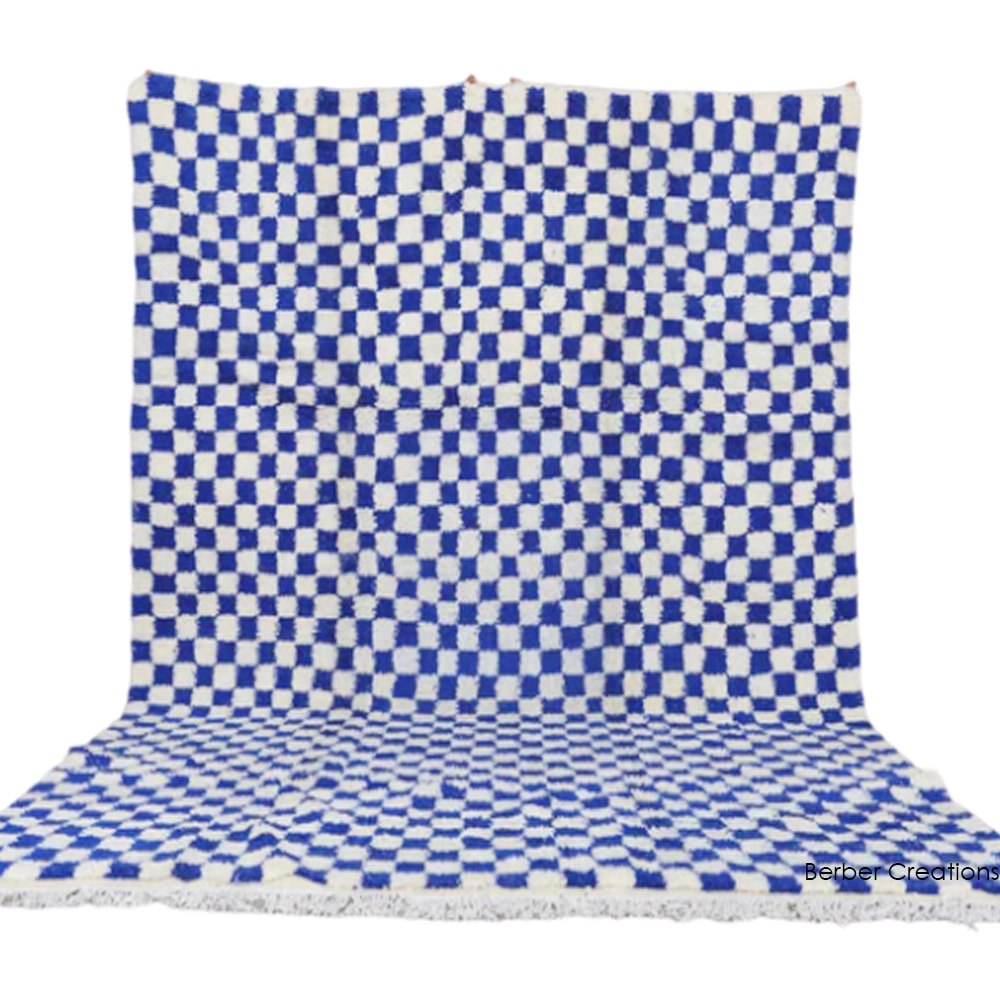 checkered blue moroccan rug