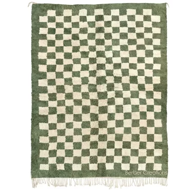 Checkered Moroccan Beni Wool Rug Green and White – IMENSI
