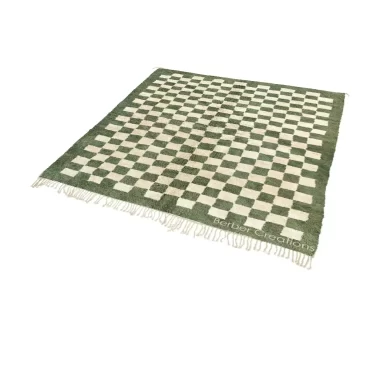 Checkered Moroccan Beni Wool Rug Green and White – IMENSI