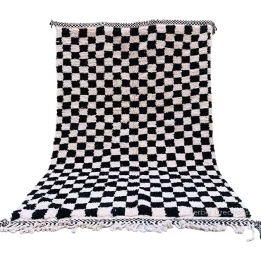 Moroccan Checkered Rug Black and Off White