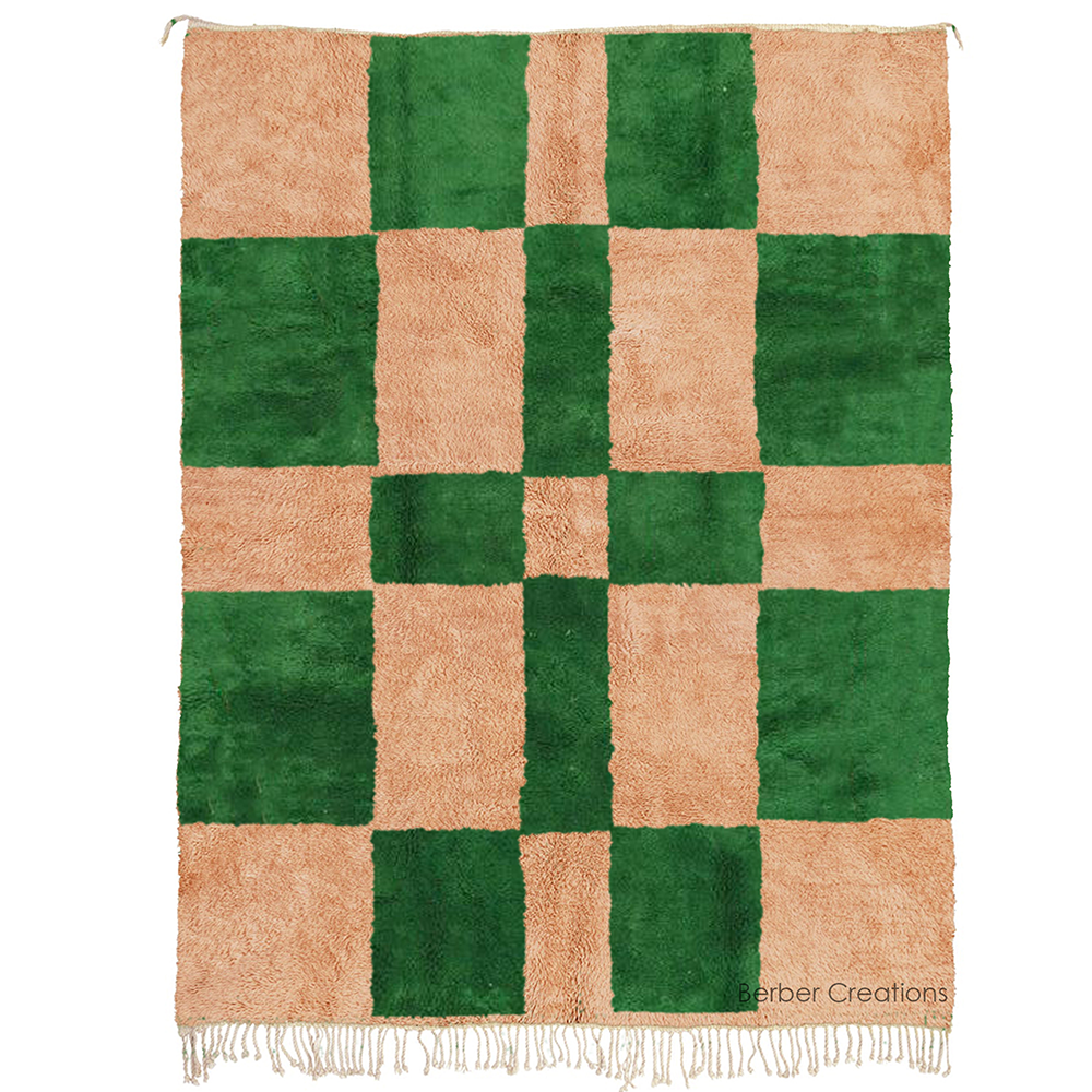 checkered moroccan berber rug pink and green