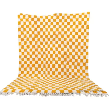 Moroccan Checkered Rug Orange and White