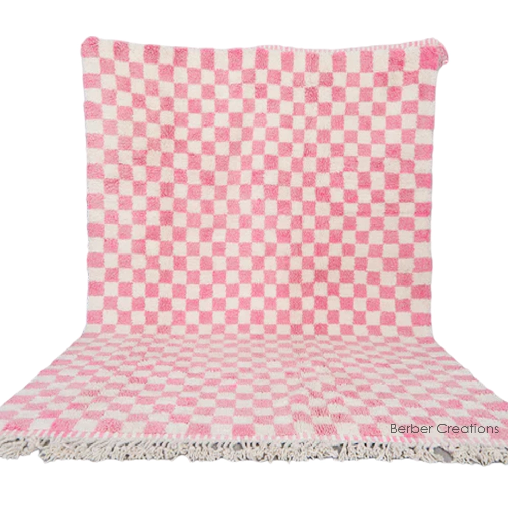checkered pink moroccan rug