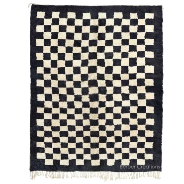 Checkered Shag Beni Rug Black and White