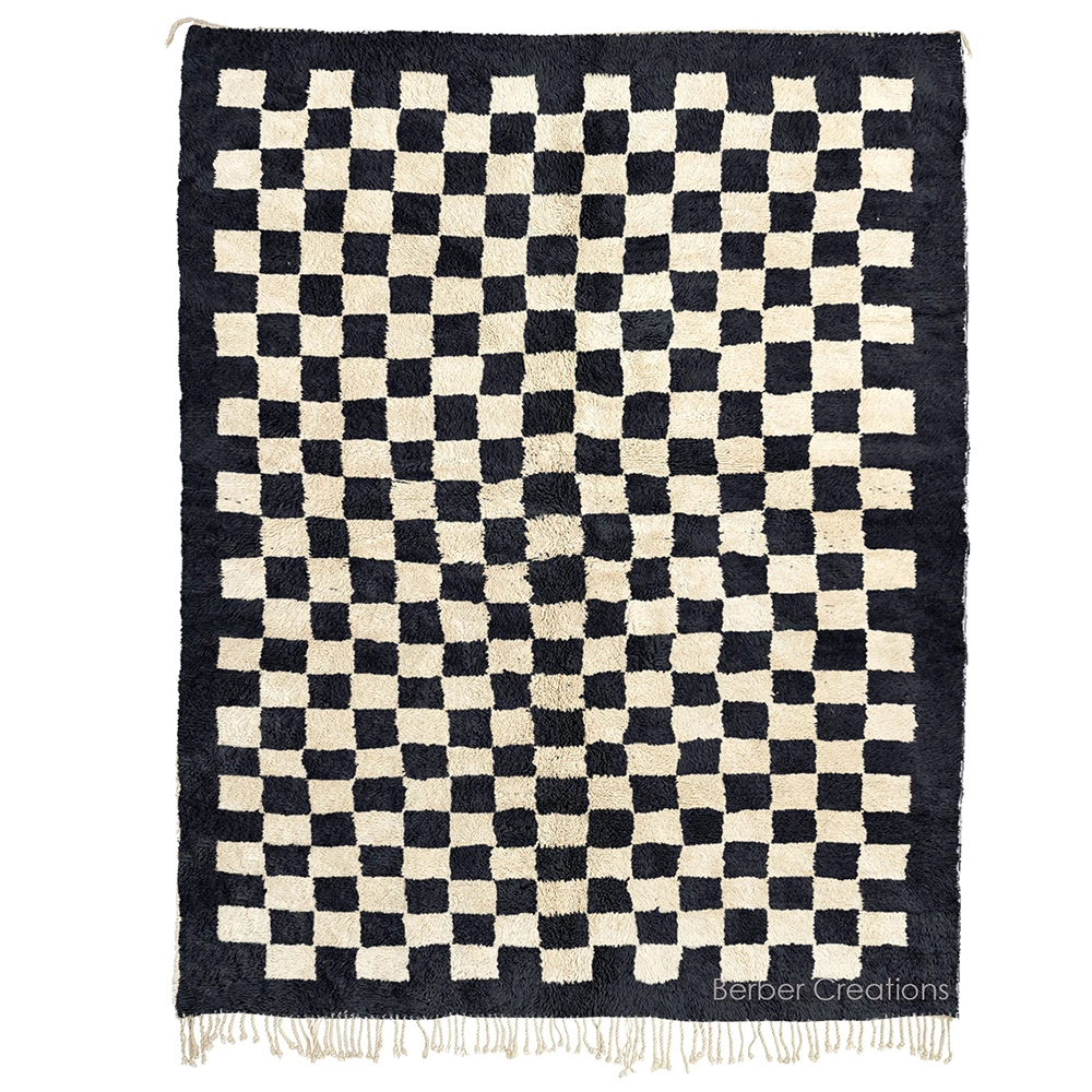 checkered shag beni rug black and white