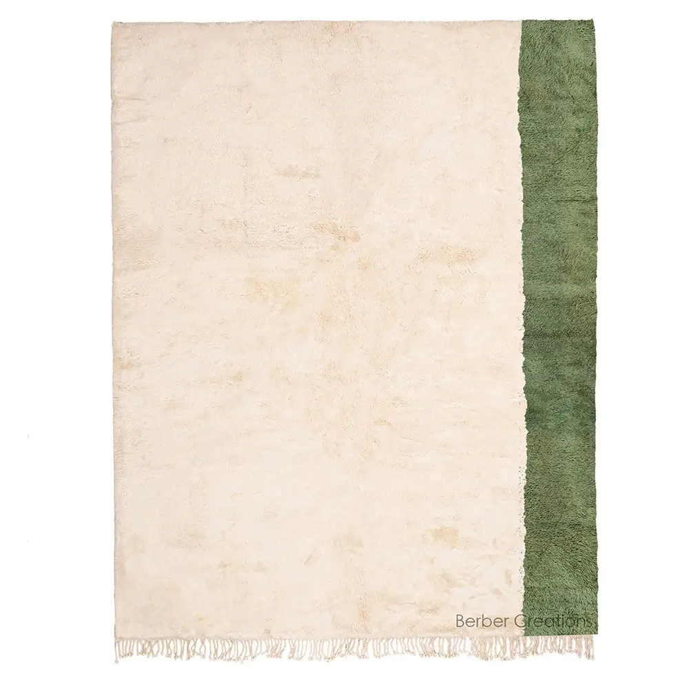 handwoven beni rug green and white Taneghelt -2