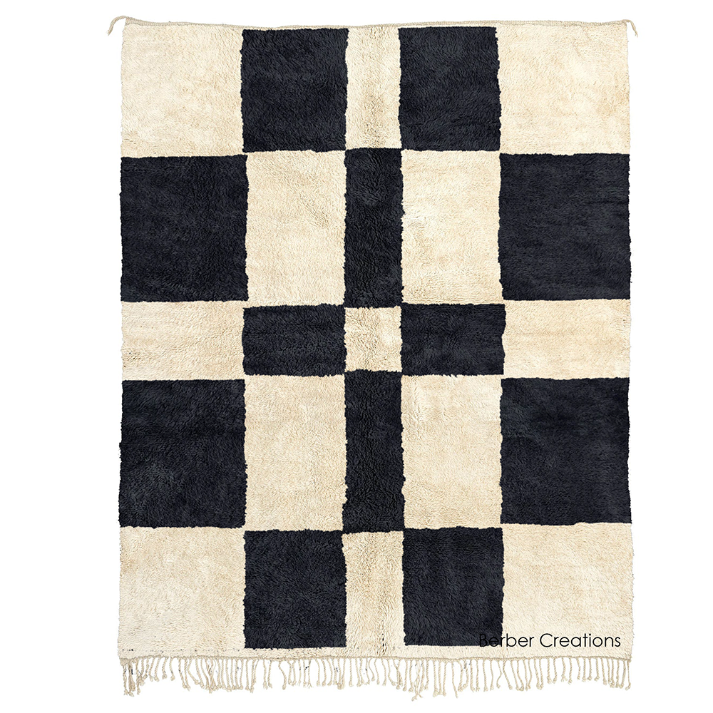 Handwoven moroccan beni wool rug black and white