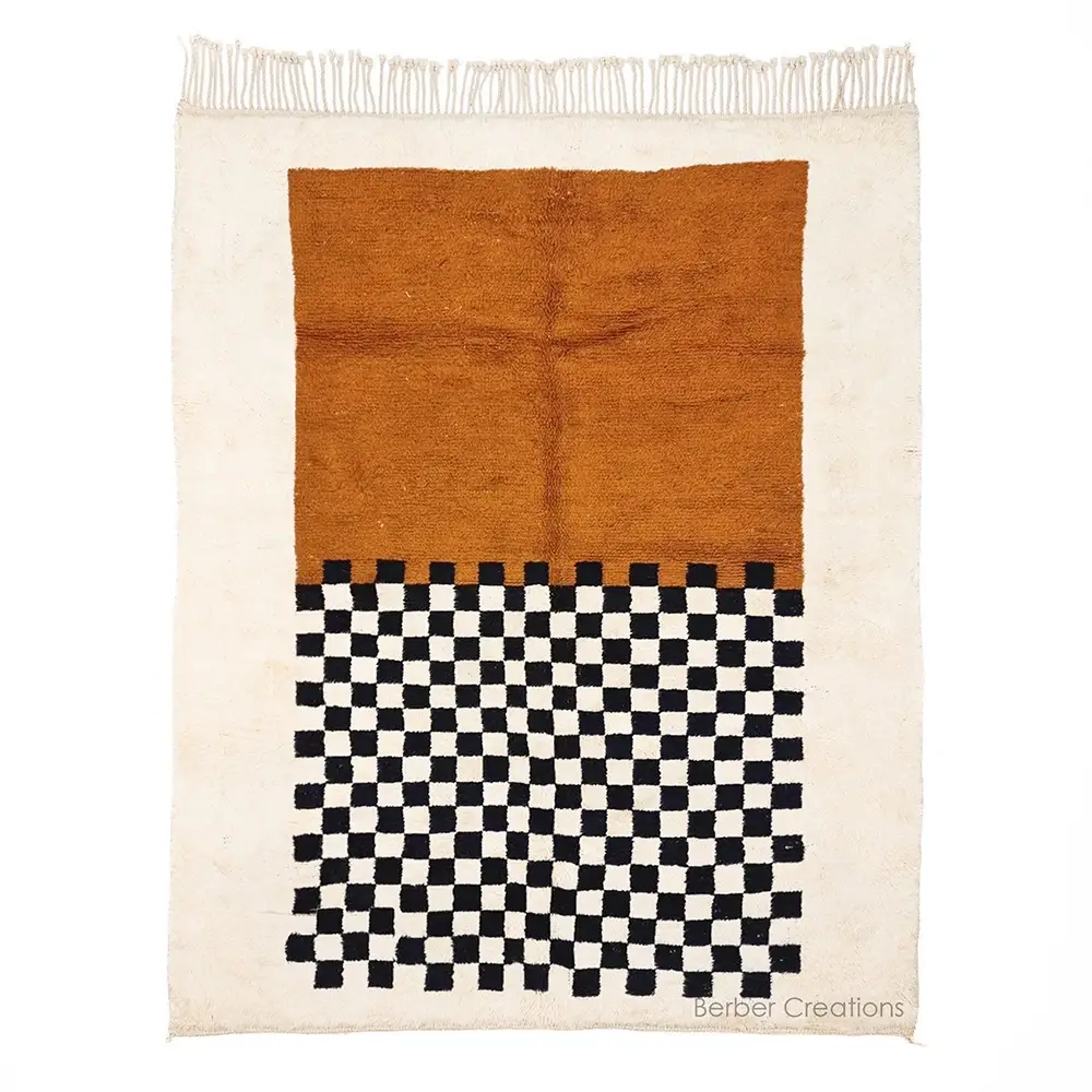 moroccan beni ourain wool rug checkered and rust square - berber creations (2)