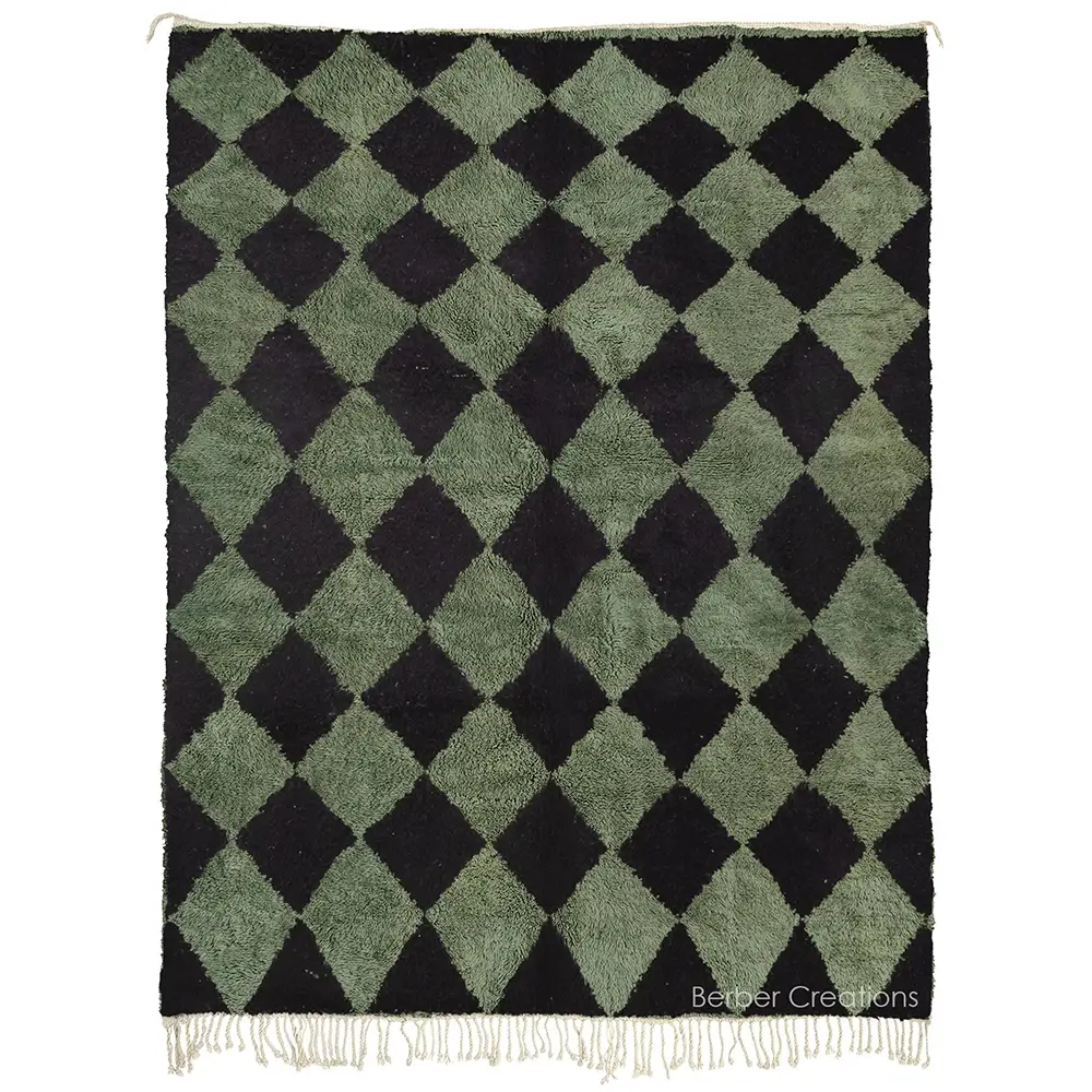 moroccan beni ourain wool rug diamond pattern green and black