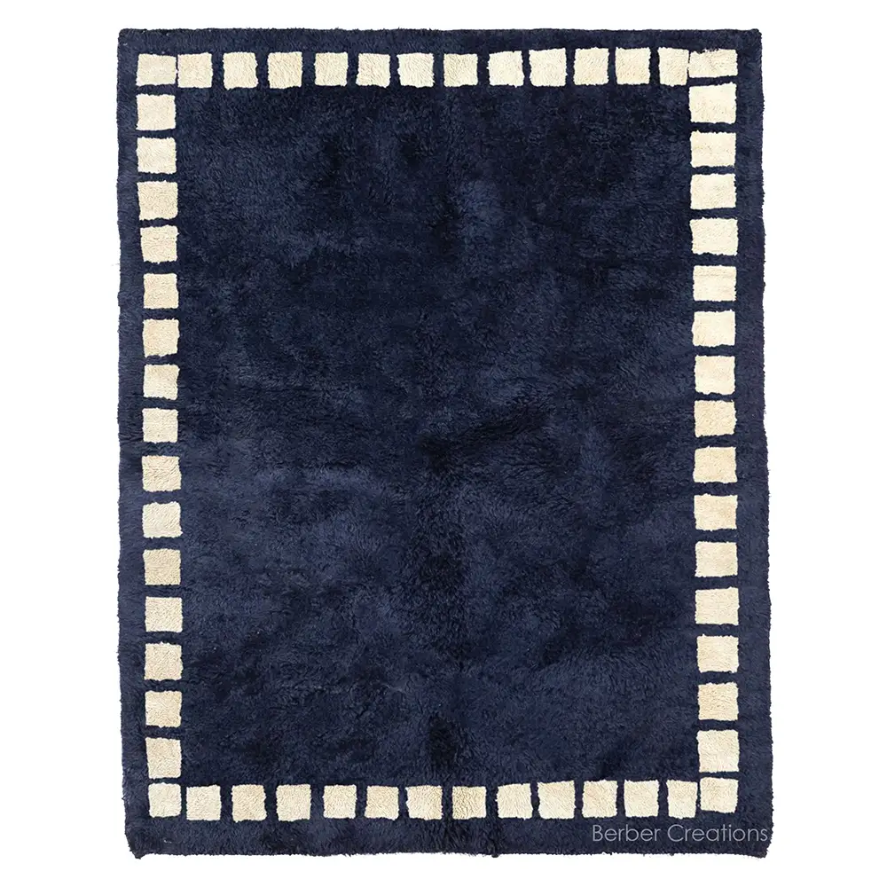 moroccan beni ourain wool rug navy blue with whites squares
