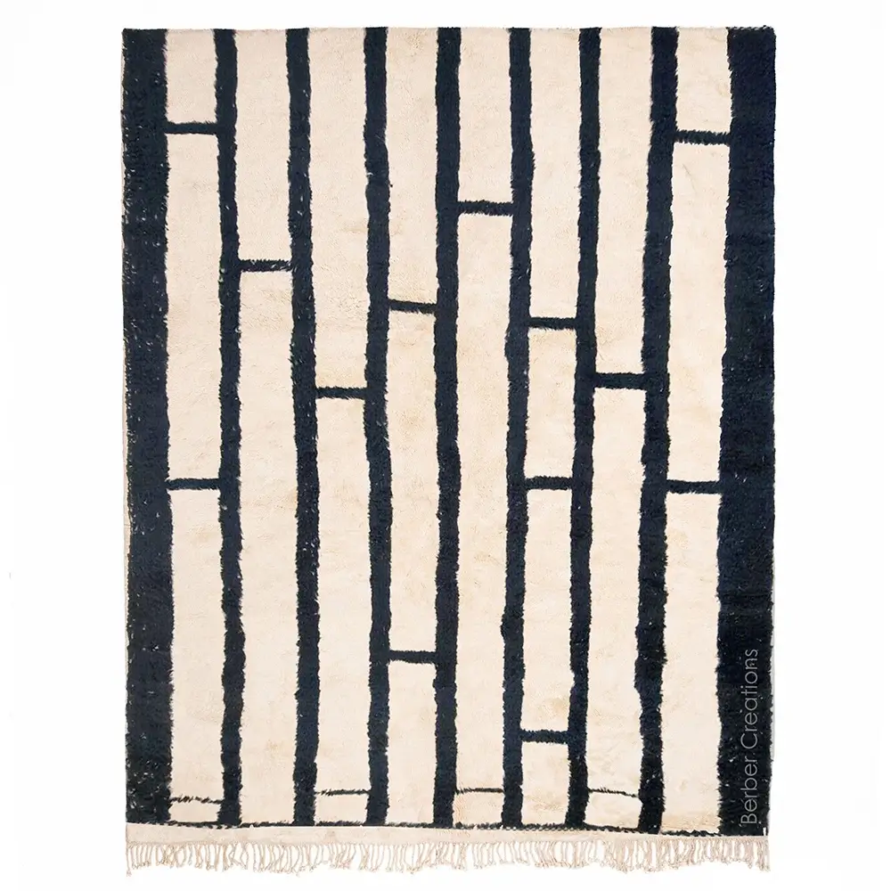 Shag moroccan beni rug black and white Tifrawin - 1