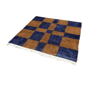 Checkered Brown and Navy Blue Moroccan Beni Rug – TADDART