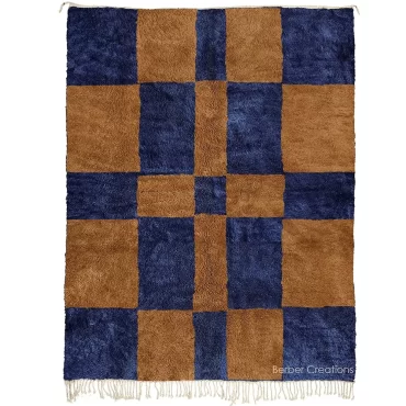 Checkered Brown and Navy Blue Moroccan Beni Rug – TADDART