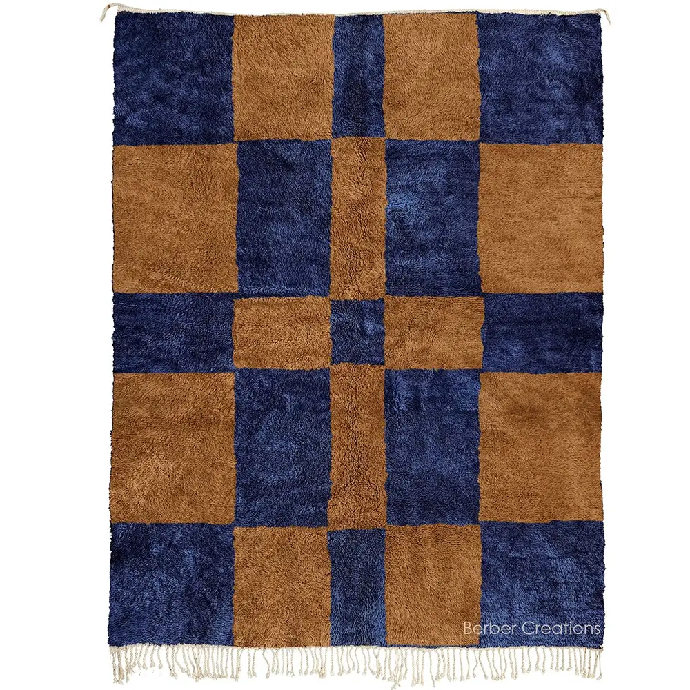 moroccan berber beni rug checkered brown and navy blue