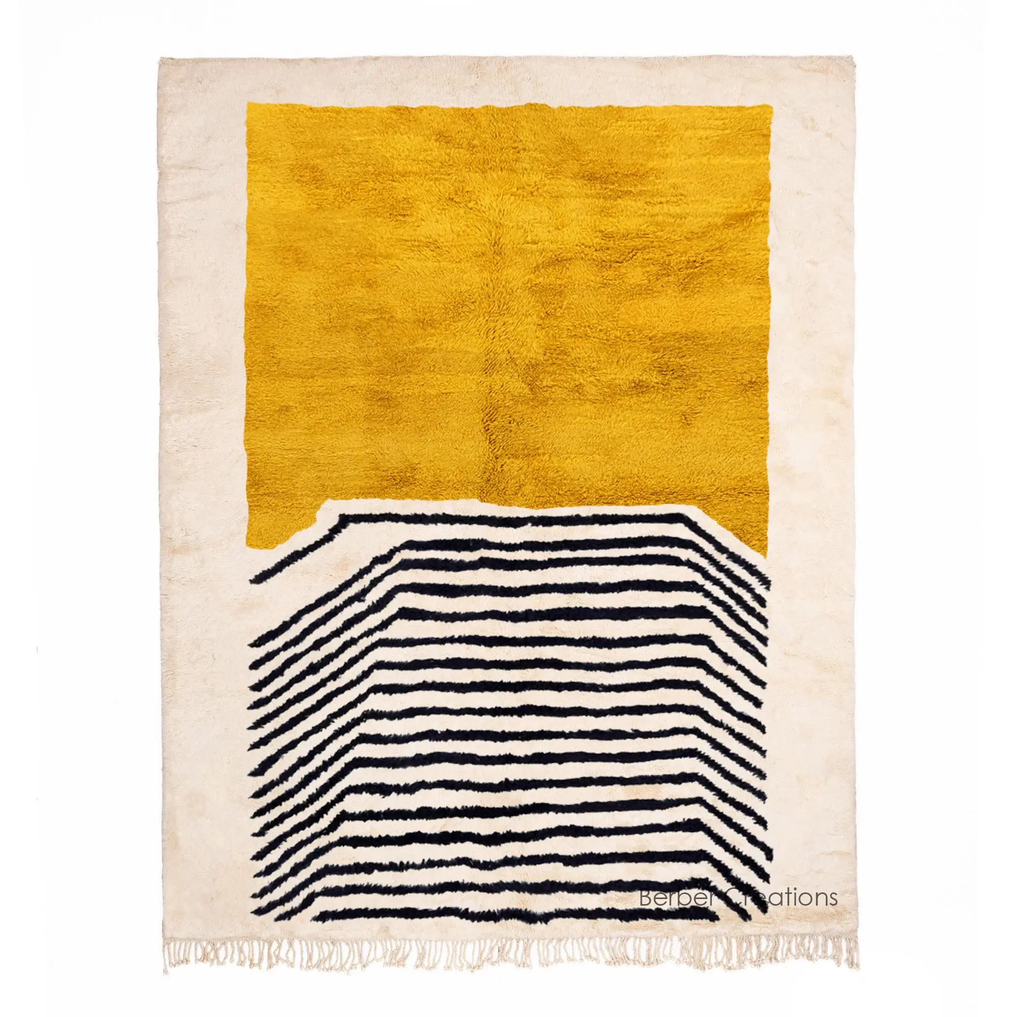 Abstract moroccan beni ourain rug yellow and black - SKOURA