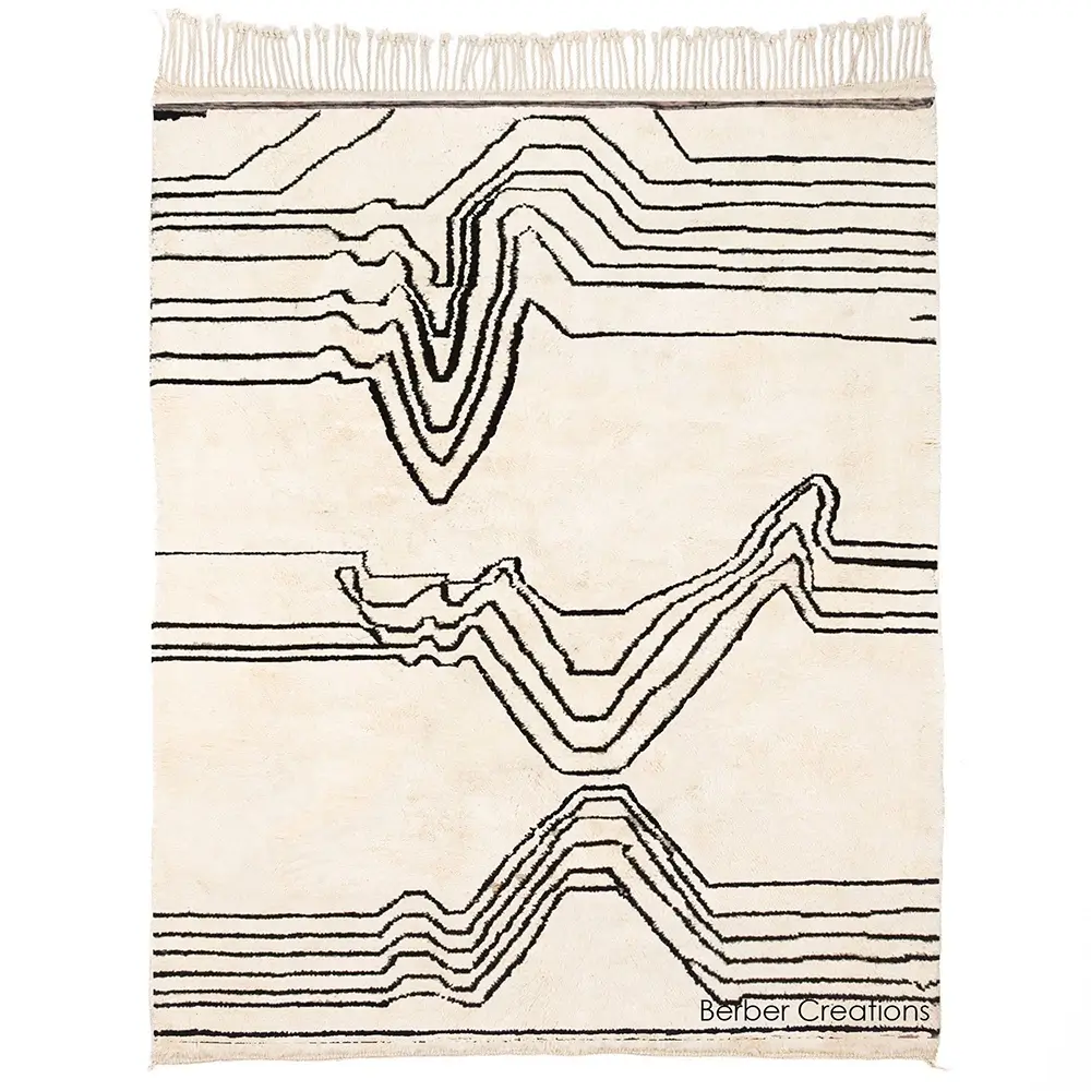 Moroccan beni ourain wool rug black and white minimalist style - DOUWA 1