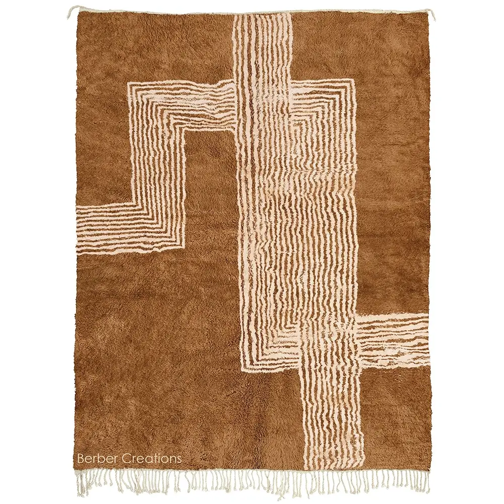 Moroccan beni wool rug Brown minimalist design - ASSRIR 1