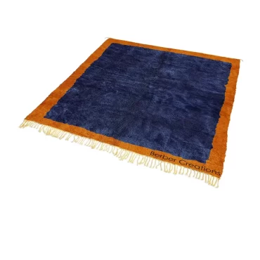 Navy Blue Moroccan Berber Rug Orange Border – DELIA