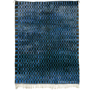 Blue Moroccan Beni Ourain Rug Checkered Pattern