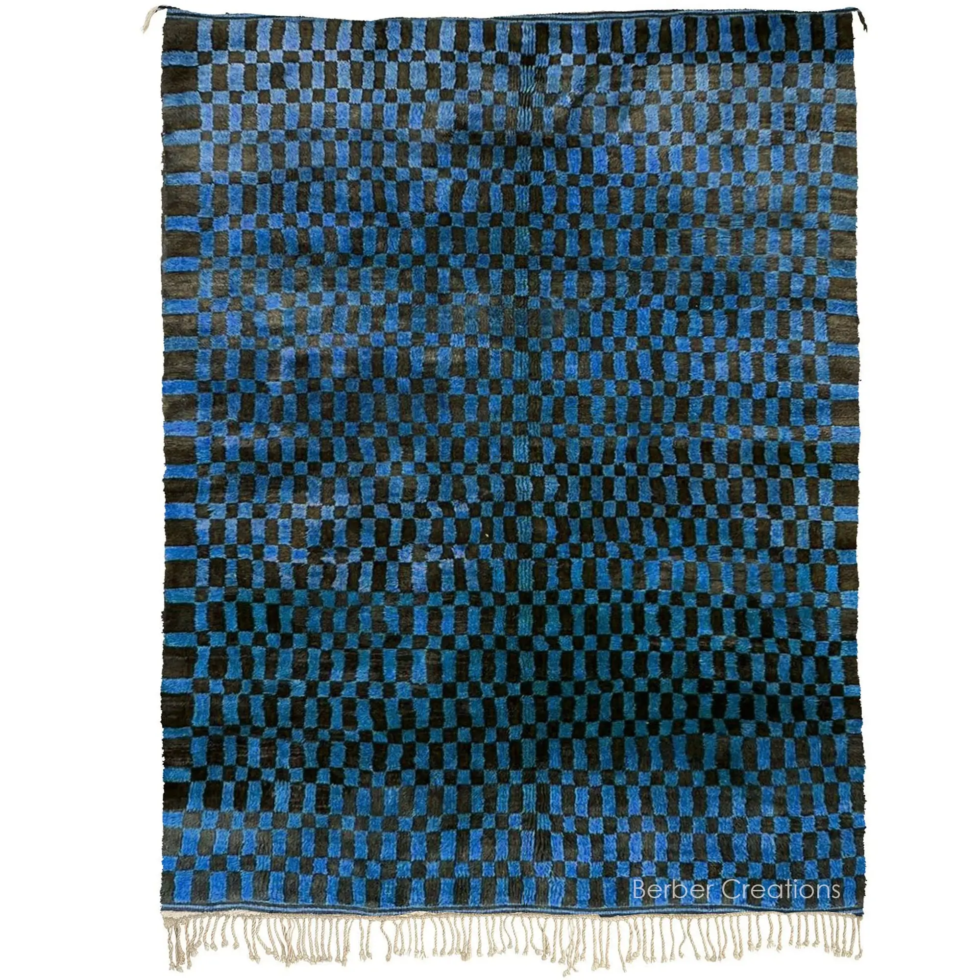 blue moroccan beni ourain rug checkered pattern 1