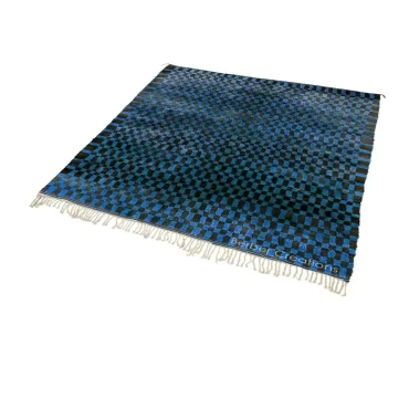 Blue Moroccan Beni Ourain Rug Checkered Pattern