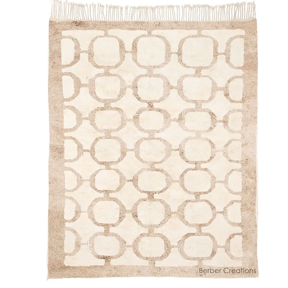 moroccan beni wool rug beige and white - OUZOUD 1