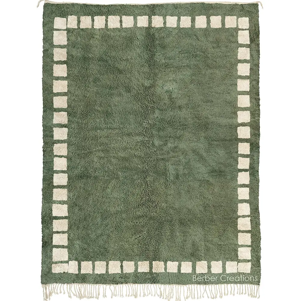 moroccan beni wool rug green with white squares - BHALIL 1