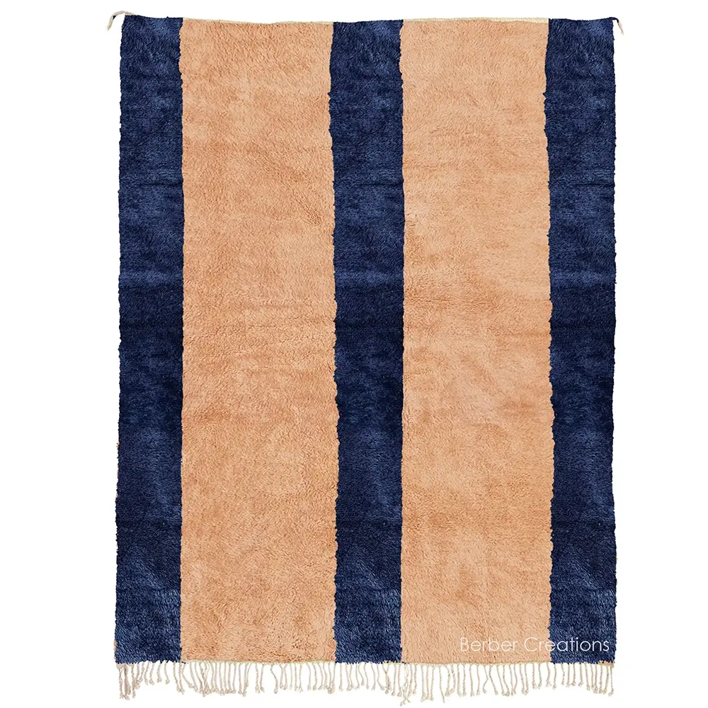 moroccan wool rug striped peach and navy blue - ouzoud