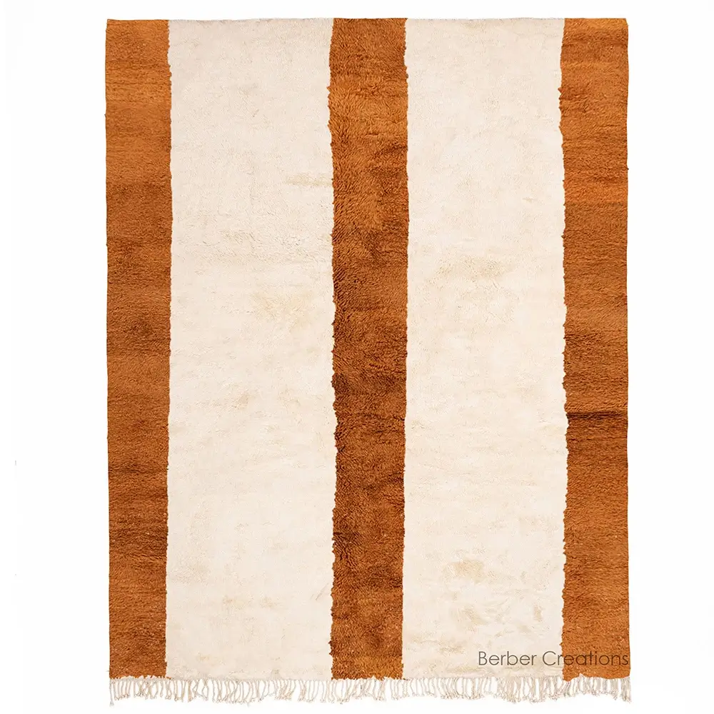 striped berber wool rug cream and rust orange - SOURILA