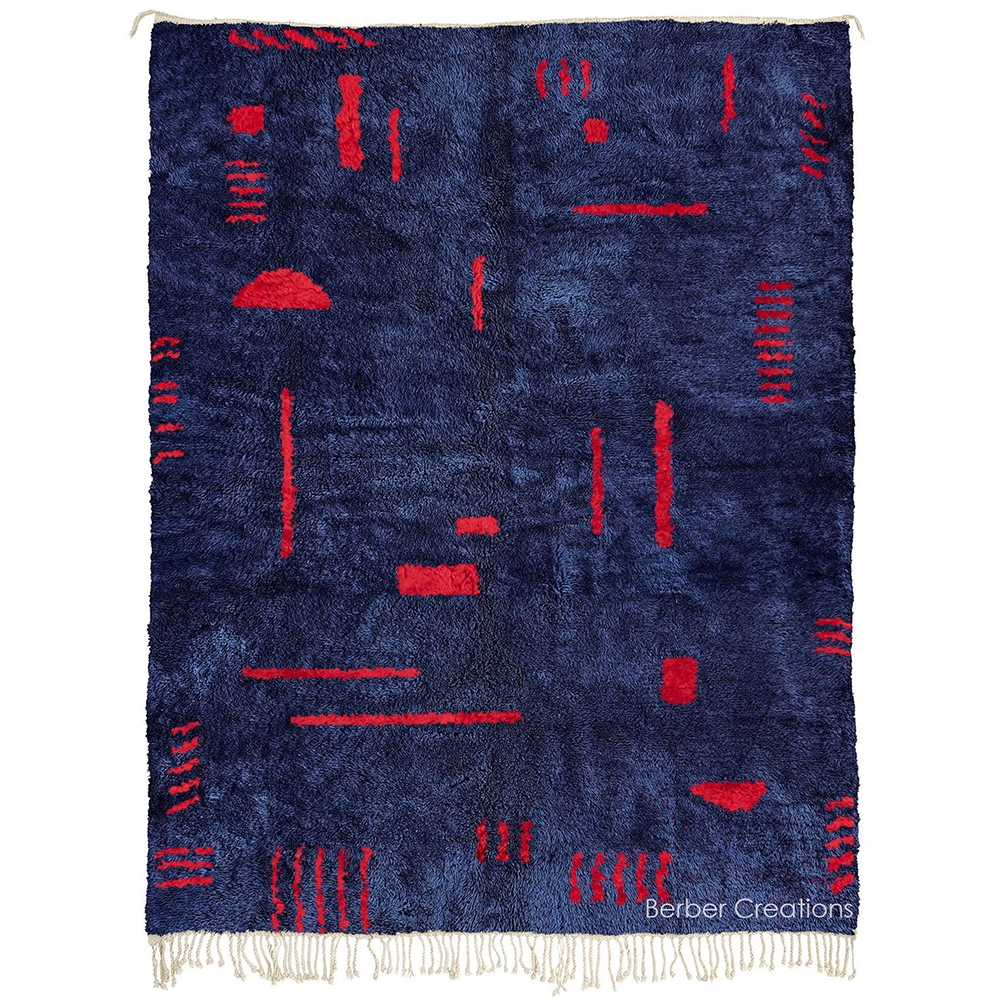 moroccan berber wool rug navy blue and red