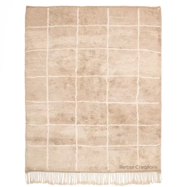 Beige Moroccan Beni Wool Rug Grid