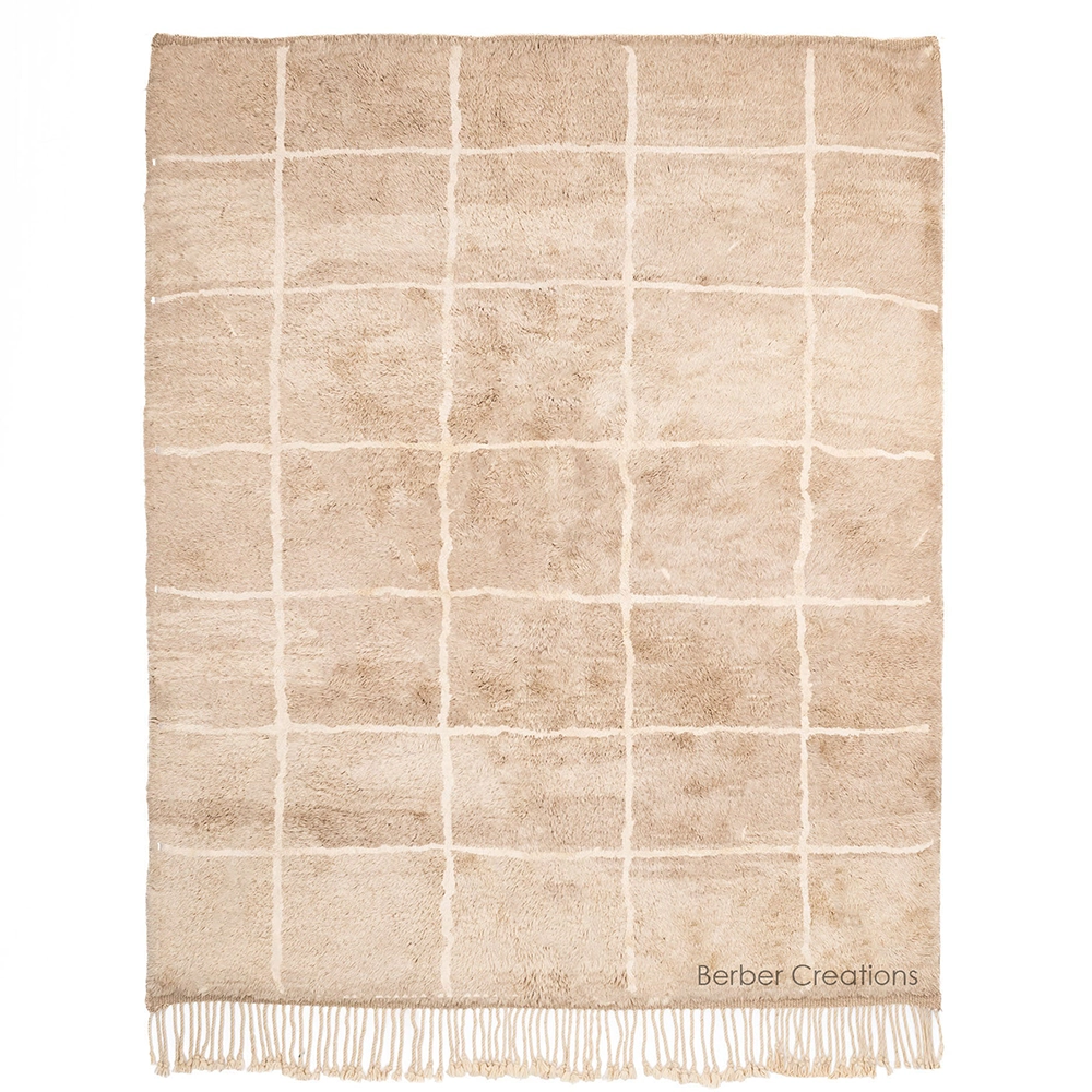 Beige moroccan beni wool rug grid - 1