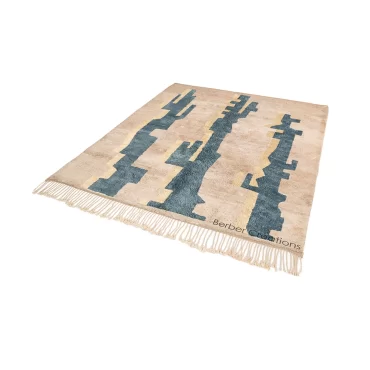 Moroccan Abstract Berber Rug Beige and Blue